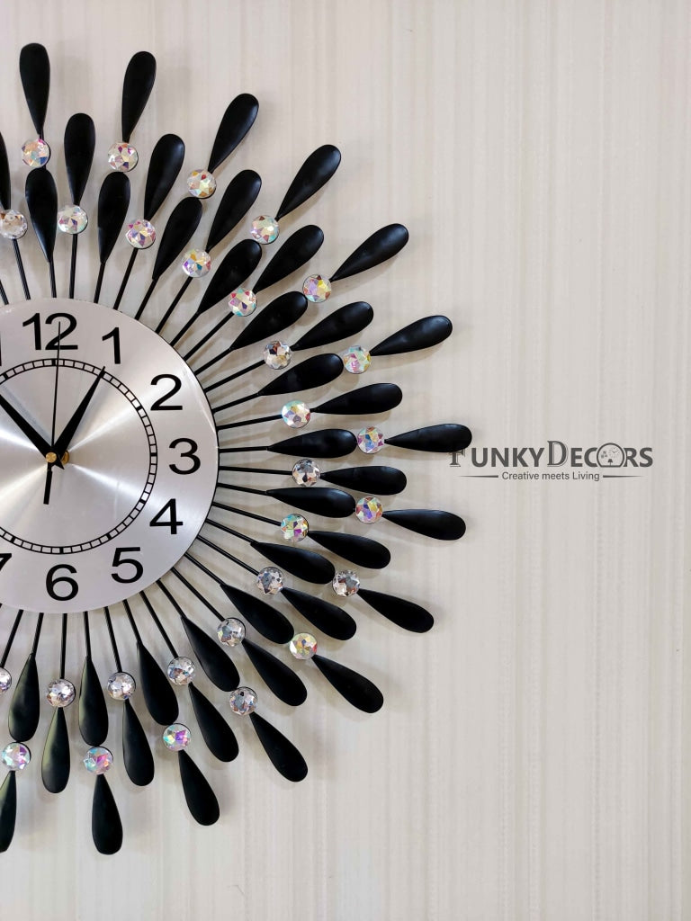 Funkytradition 3D Black Flower Wall Clock Watch Decor For Home Office And Gifts 62 Cm Tall Clocks