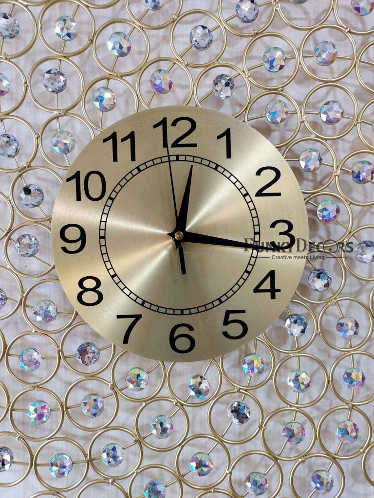 FunkyDecors 3D Flower Diamond Studded Wall Clock Watch Decor For Home Office And Gifts 62 Cm Tall