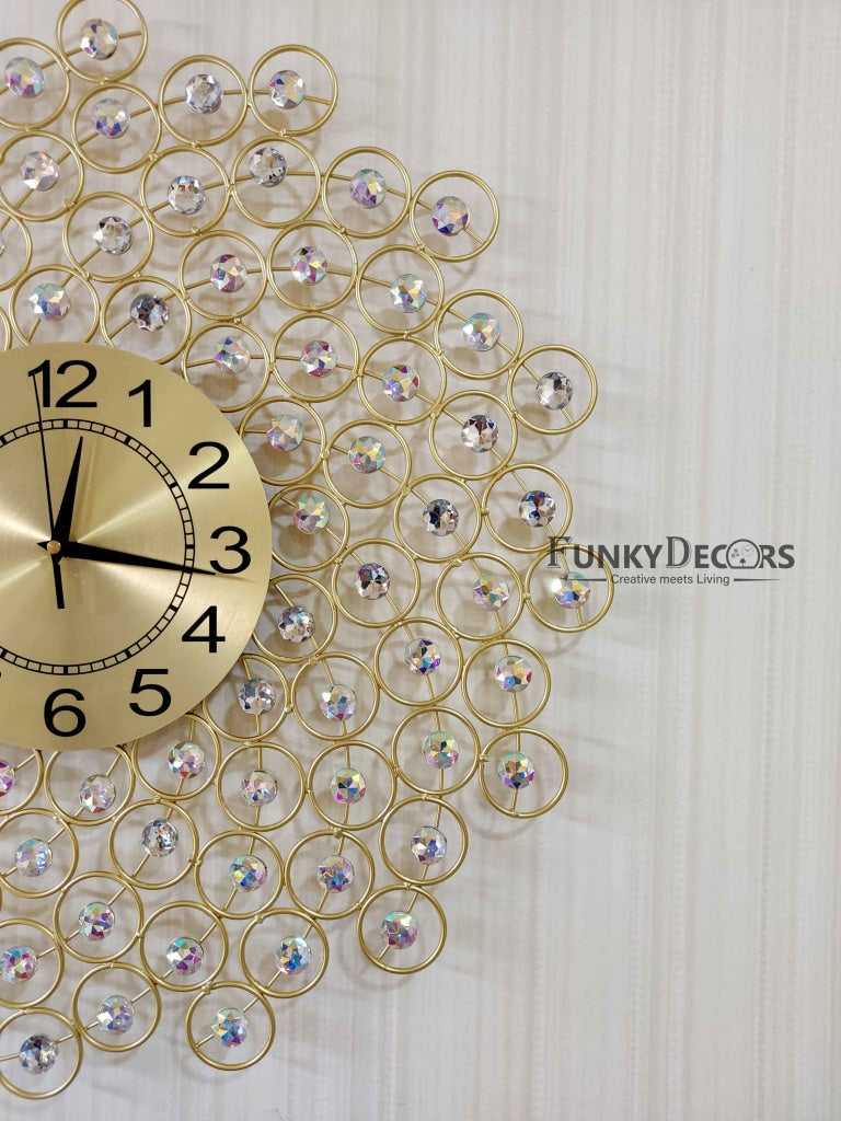 FunkyDecors 3D Flower Diamond Studded Wall Clock Watch Decor For Home Office And Gifts 62 Cm Tall