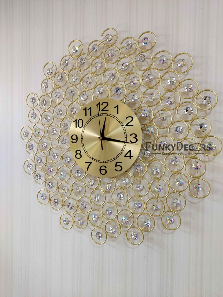 FunkyDecors 3D Flower Diamond Studded Wall Clock Watch Decor For Home Office And Gifts 62 Cm Tall