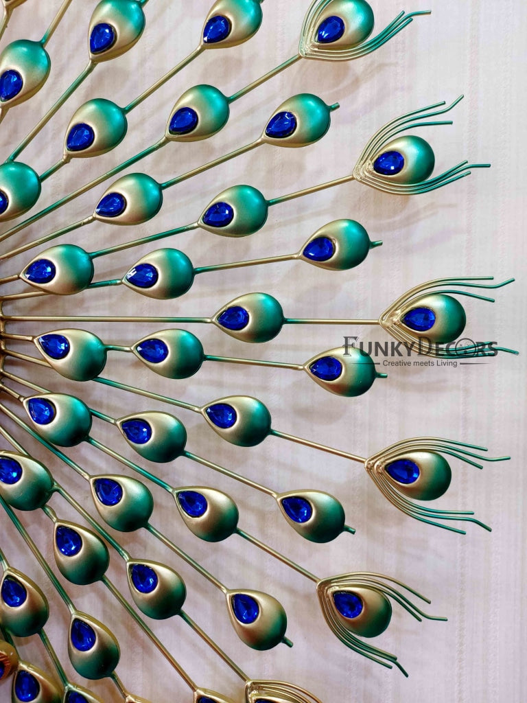 Funkytradition 3D Multicolor Peacock Feather Open Wall Clock Watch Decor For Home Office And Gifts