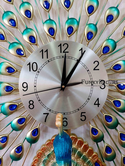 Funkytradition 3D Multicolor Peacock Feather Open Wall Clock Watch Decor For Home Office And Gifts