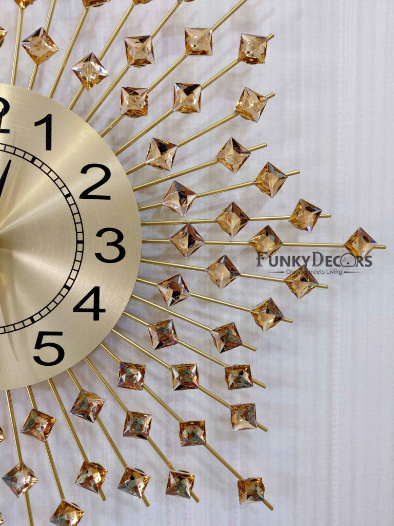 Funkytradition 3D Star Diamond Studded Wall Clock Watch Decor For Home Office And Gifts 62 Cm Tall