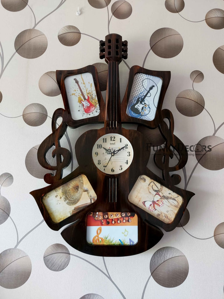 Funkytradition 5 Photos Guitar Photo Frames With Clock For Home Office Decor And Gifts
