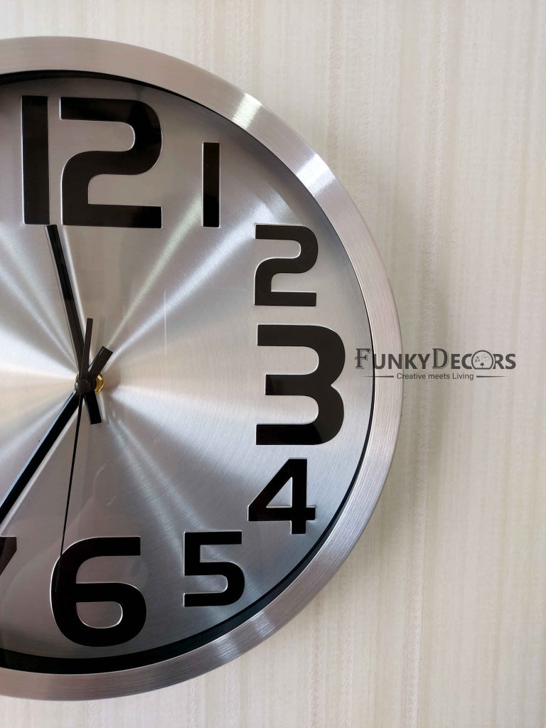 Funkytradition Big Font Silver Minimal Wall Clock Watch Decor For Home Office And Gifts 30 Cm Tall