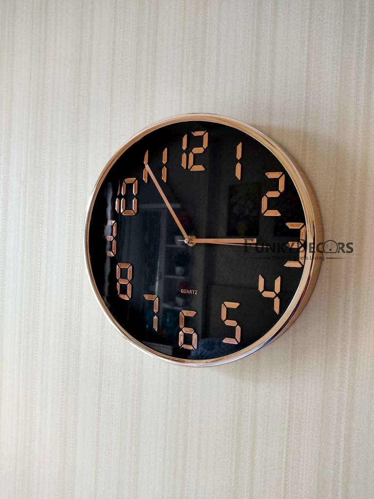 Funkytradition Black Golden Minimal Wall Clock Watch Decor For Home Office And Gifts 30 Cm Tall