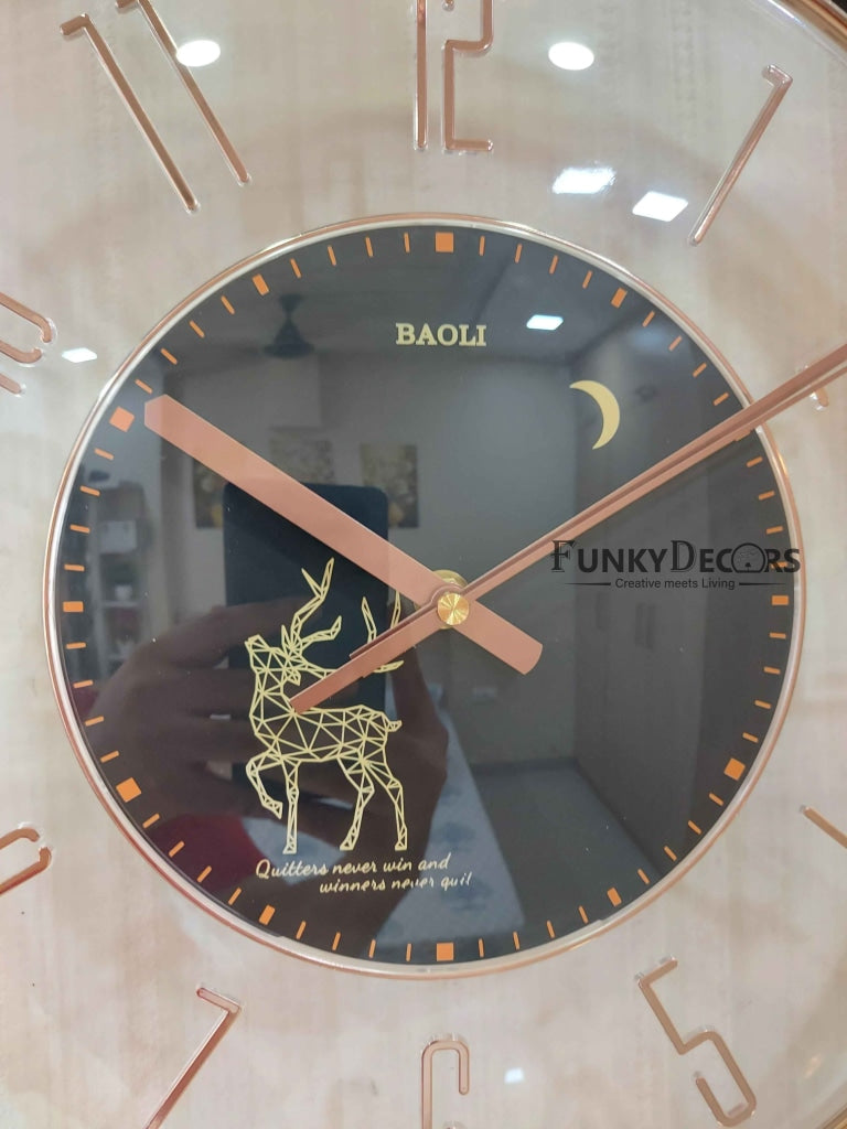 Funkytradition Black Reindeer Glass Transparent Minimal Wall Clock Watch Decor For Home Office And