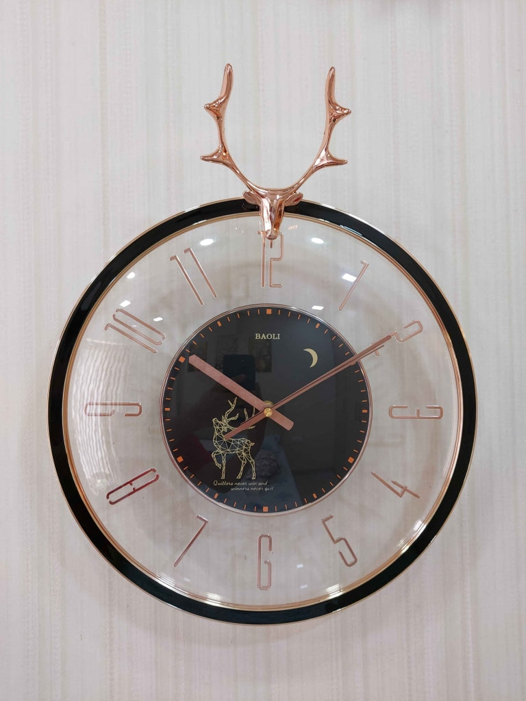FunkyDecors Black Reindeer Glass Transparent Minimal Wall Clock Watch Decor For Home Office And
