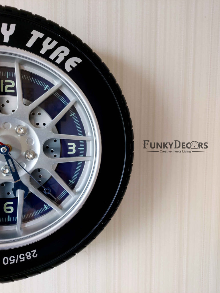 FunkyDecors Black Tyre Look Wall Clock Watch Decor For Home Office And Gifts 50 Cm Tall Clocks