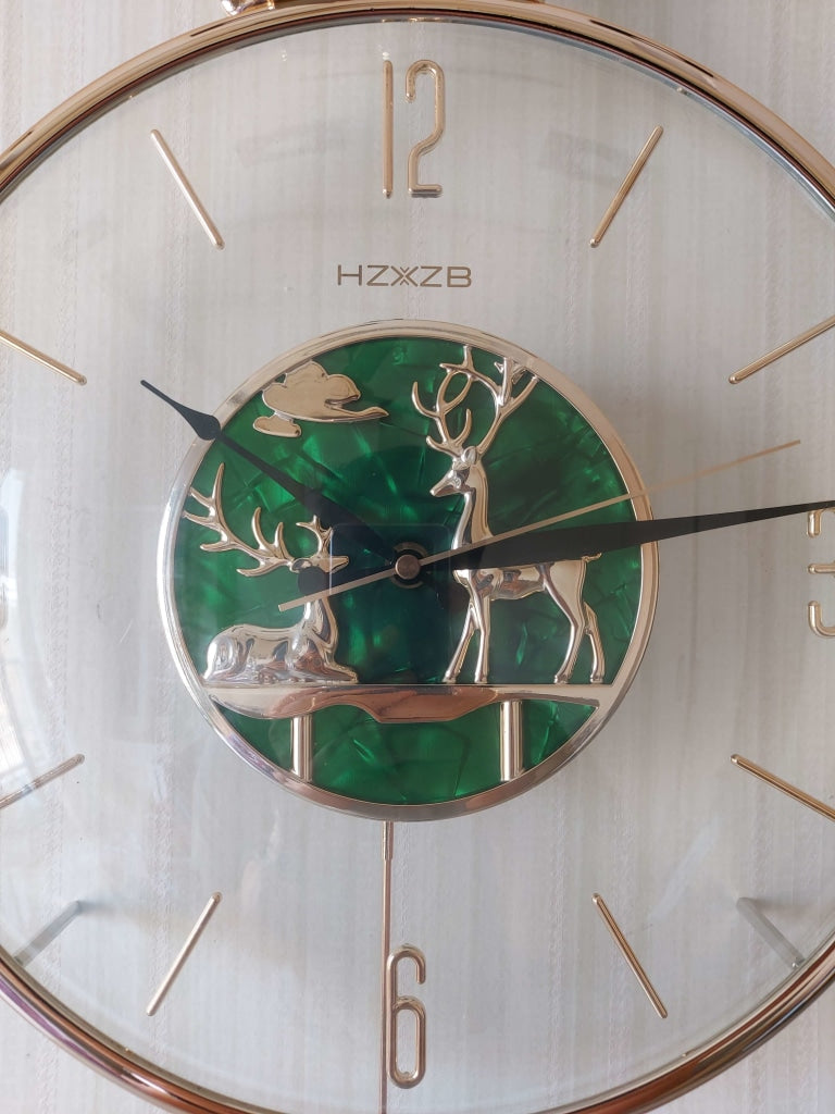 Funkytradition Blue Minimal Transparent Reindeer Pendulum Wall Clock Watch Decor For Home Office And