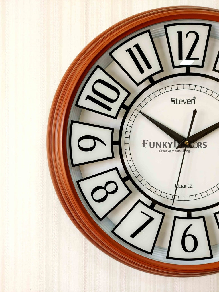 FunkyDecors Brown Glass Minimal Wall Clock Watch Decor For Home Office And Gifts 42 Cm Tall