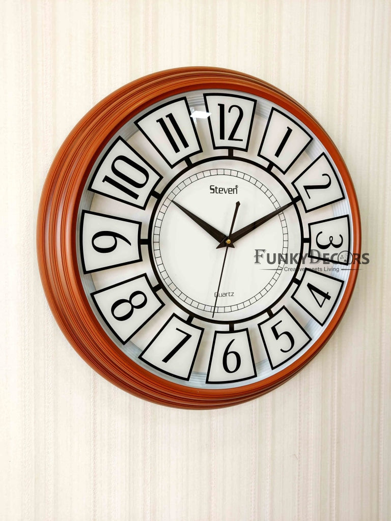 FunkyDecors Brown Glass Minimal Wall Clock Watch Decor For Home Office And Gifts 42 Cm Tall