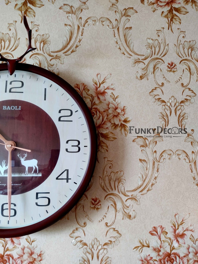 Funkytradition Brown Reindeer Wall Clock Watch Decor For Home Office And Gifts 35 Cm Tall Clocks