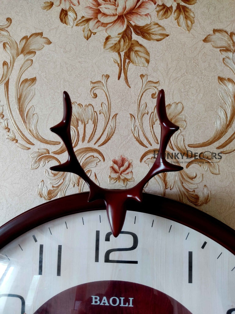 Funkytradition Brown Reindeer Wall Clock Watch Decor For Home Office And Gifts 35 Cm Tall Clocks