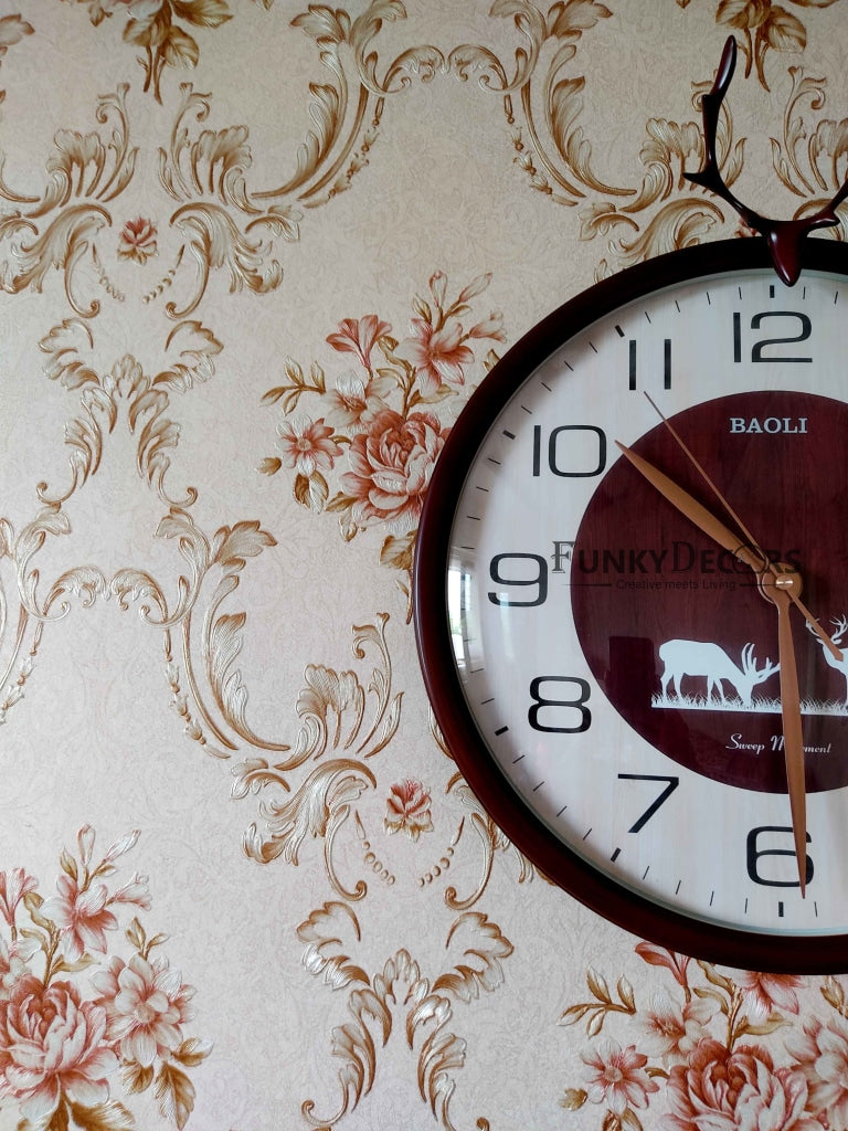 Funkytradition Brown Reindeer Wall Clock Watch Decor For Home Office And Gifts 35 Cm Tall Clocks