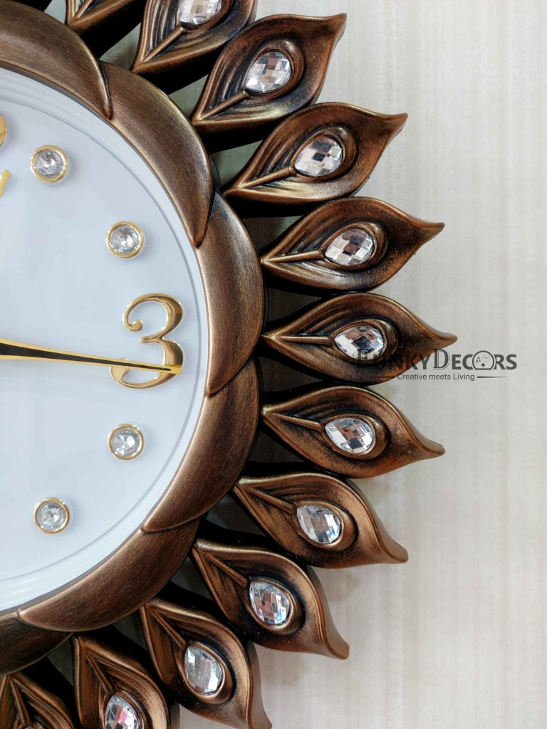 FunkyDecors Brown Sun Shaped Wall Clock Watch Decor For Home Office And Gifts 40 Cm Tall Clocks