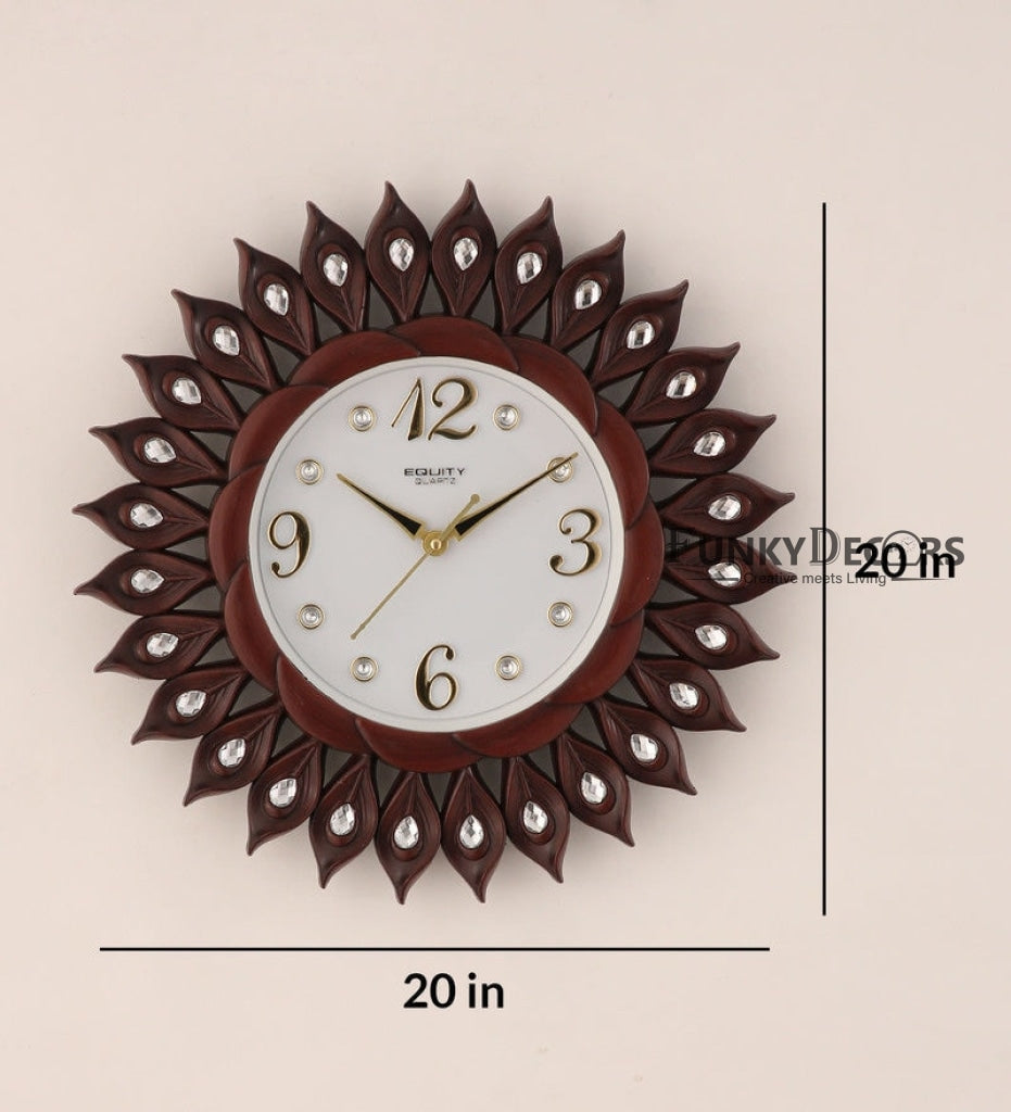 Funkytradition Brown Sun Shaped Wall Clock Watch Decor For Home Office And Gifts 40 Cm Tall Clocks