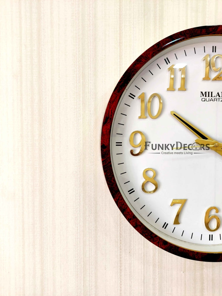 FunkyDecors Brown White Minimal Wall Clock Watch Decor For Home Office And Gifts 35 Cm Tall