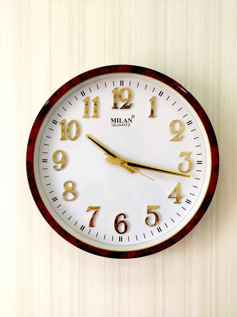 FunkyDecors Brown White Minimal Wall Clock Watch Decor For Home Office And Gifts 35 Cm Tall
