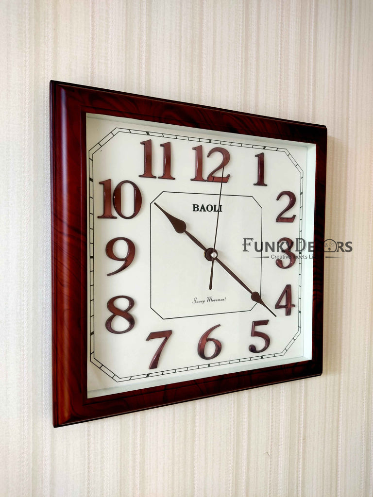 Funkytradition Classic Brown Square Wall Clock Watch Decor For Home Office And Gifts 35 Cm Tall