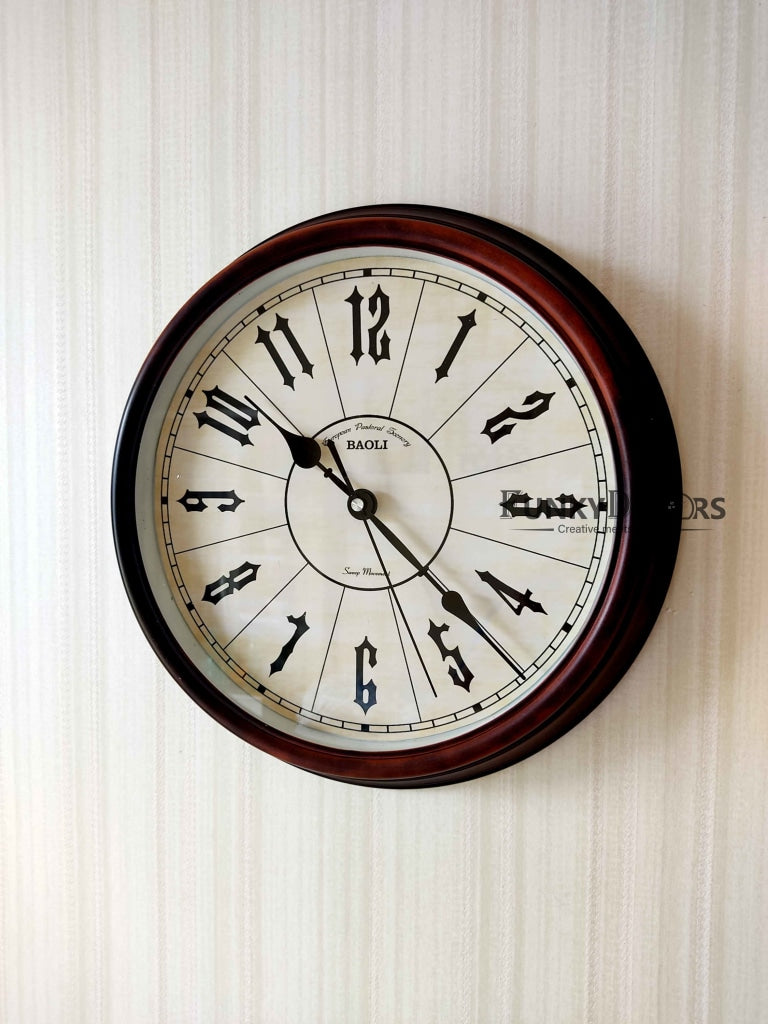 Funkytradition Classic Brown White Wall Clock Watch Decor For Home Office And Gifts 35 Cm Tall