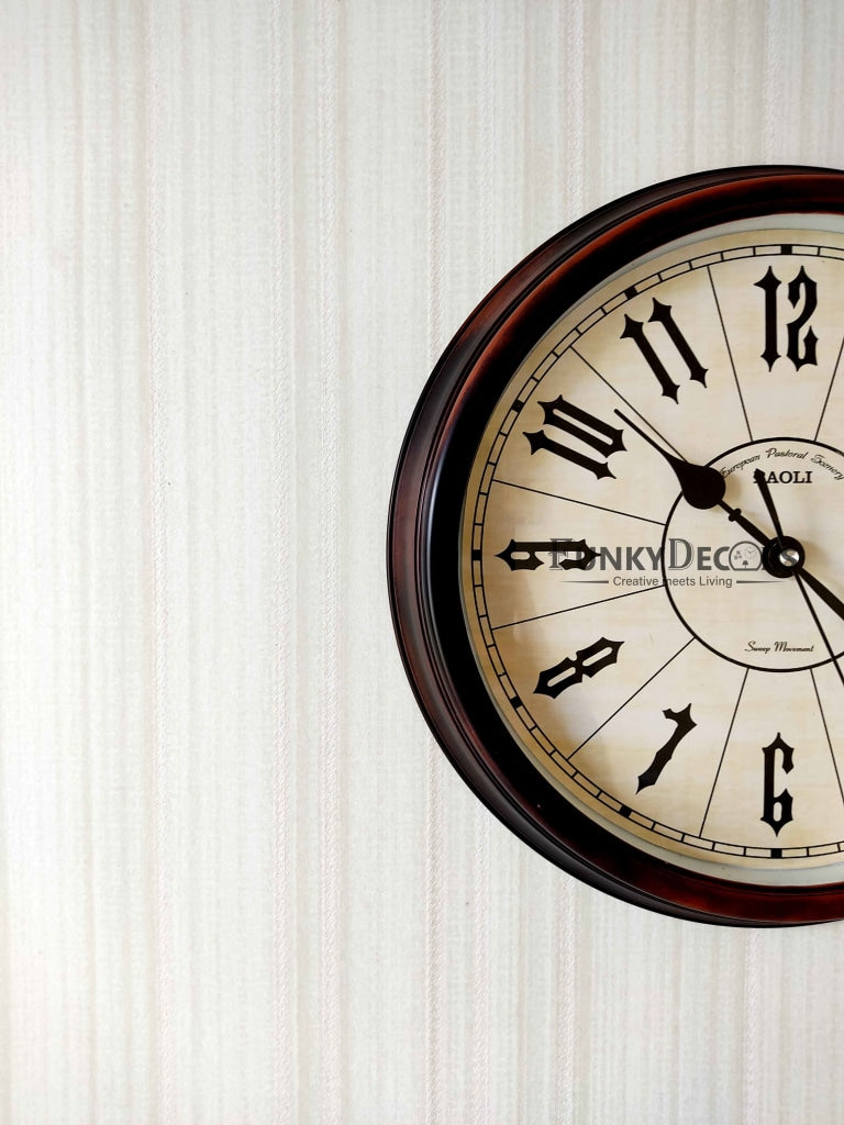 Funkytradition Classic Brown White Wall Clock Watch Decor For Home Office And Gifts 35 Cm Tall