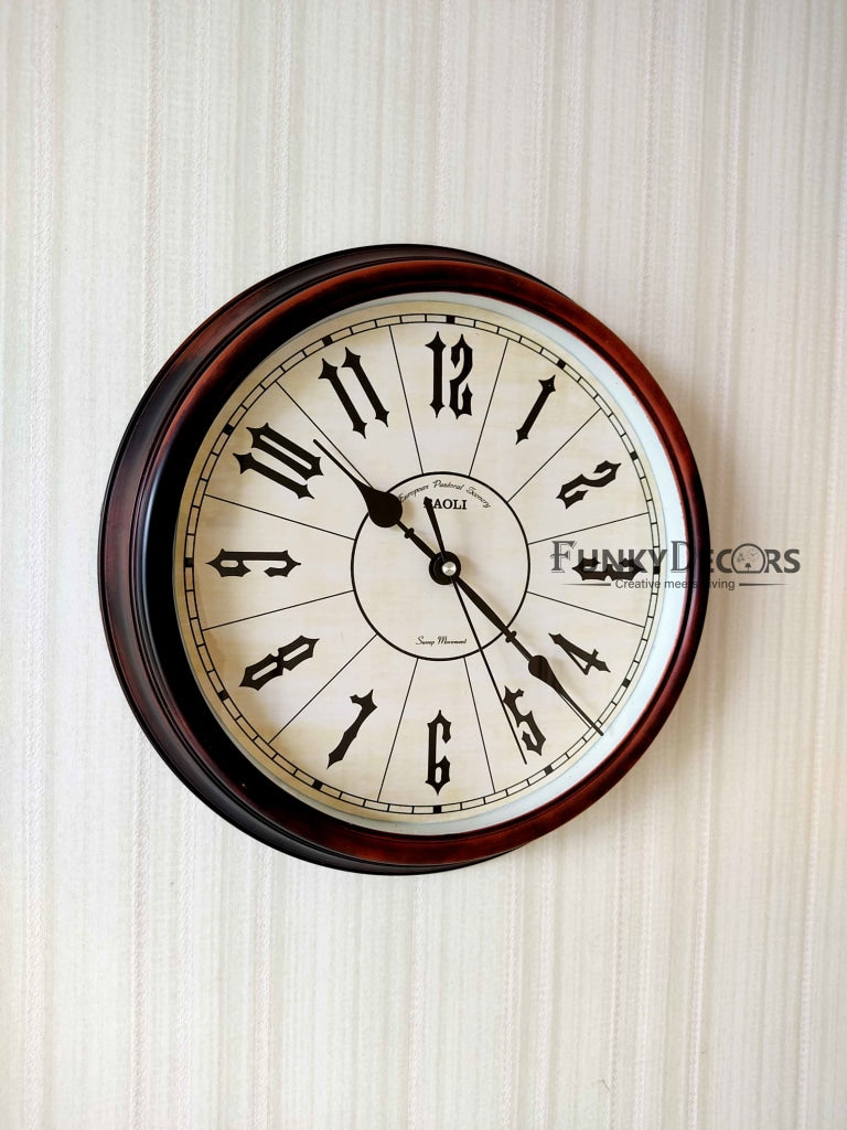 Funkytradition Classic Brown White Wall Clock Watch Decor For Home Office And Gifts 35 Cm Tall