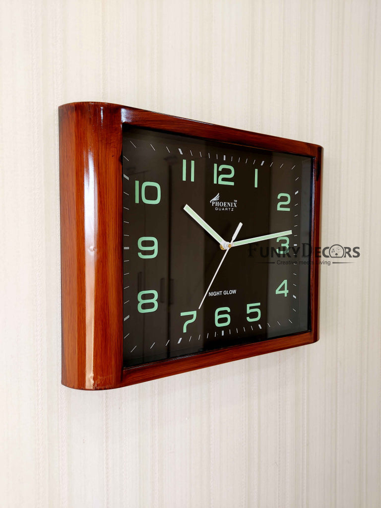 FunkyDecors Classic Wooden Design Brown Square Wall Clock Watch Decor For Home Office And Gifts