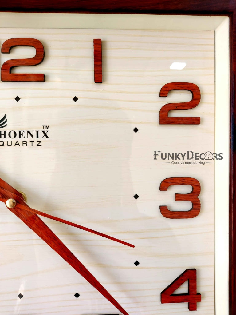 Funkytradition Classic Wooden Design Brown Square Wall Clock Watch Decor For Home Office And Gifts