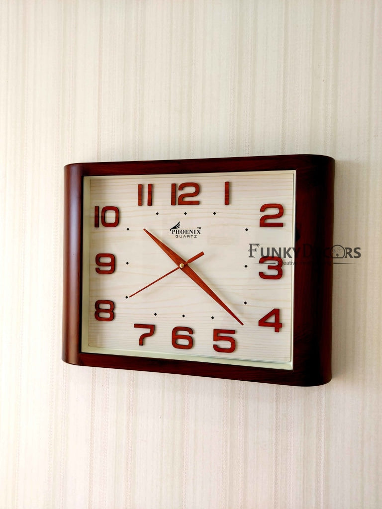 FunkyDecors Classic Wooden Design Brown Square Wall Clock Watch Decor For Home Office And Gifts