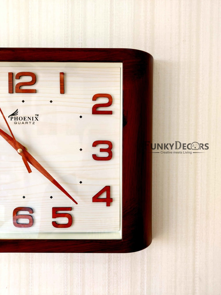 FunkyDecors Classic Wooden Design Brown Square Wall Clock Watch Decor For Home Office And Gifts