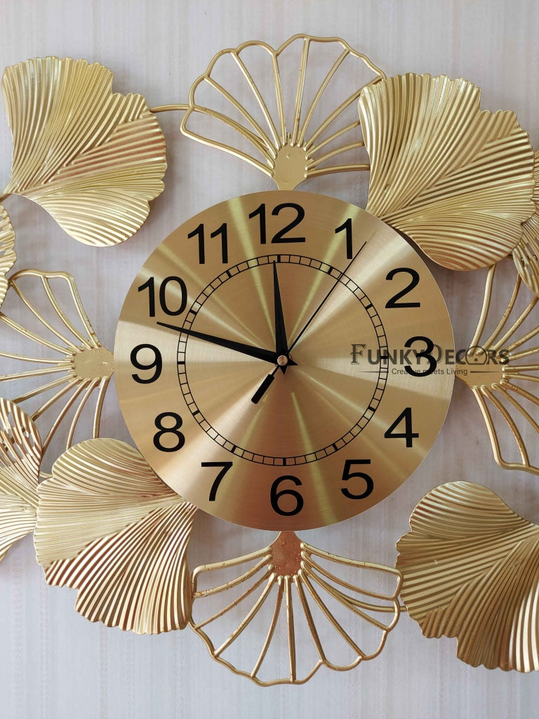 Funkytradition Creative Luxury Decoration Golden Horizontal Flower Wall Clock Watch Decor For Home