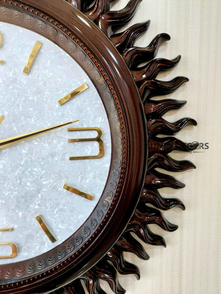 Funkytradition Dark Brown Sun Shaped Wall Clock Watch Decor For Home Office And Gifts 60 Cm Tall