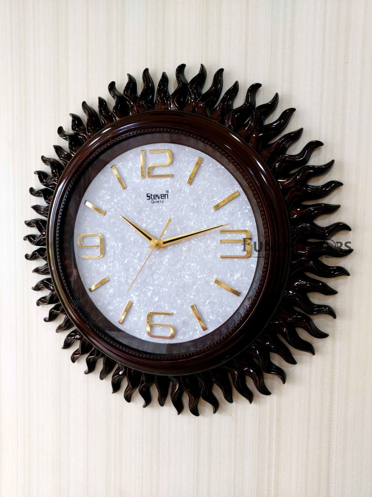 Funkytradition Dark Brown Sun Shaped Wall Clock Watch Decor For Home Office And Gifts 60 Cm Tall
