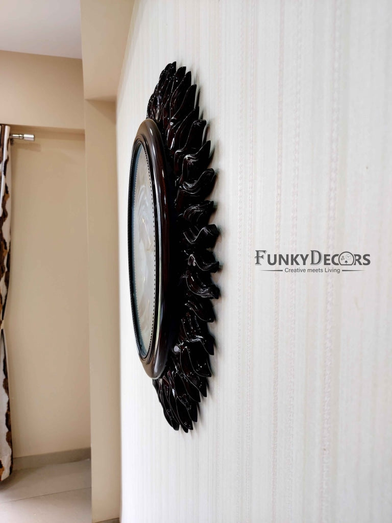 Funkytradition Dark Brown Sun Shaped Wall Clock Watch Decor For Home Office And Gifts 60 Cm Tall