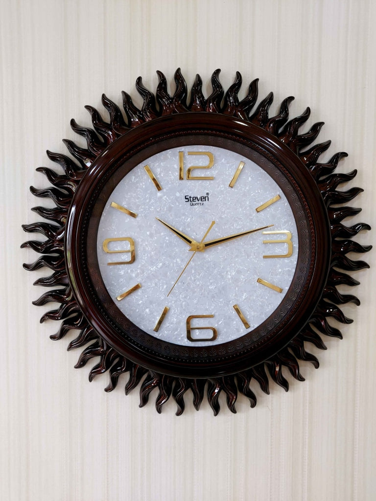 Funkytradition Dark Brown Sun Shaped Wall Clock Watch Decor For Home Office And Gifts 60 Cm Tall