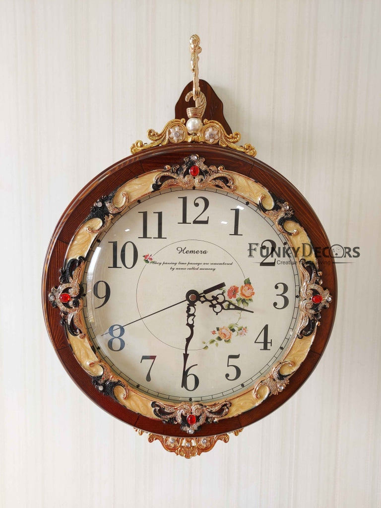 FunkyDecors Designer Antique-Look Wooden Brown Round Wall Hanging Double Sided 2 Faces Retro