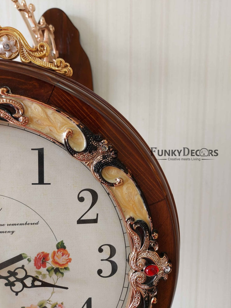 FunkyDecors Designer Antique-Look Wooden Brown Round Wall Hanging Double Sided 2 Faces Retro