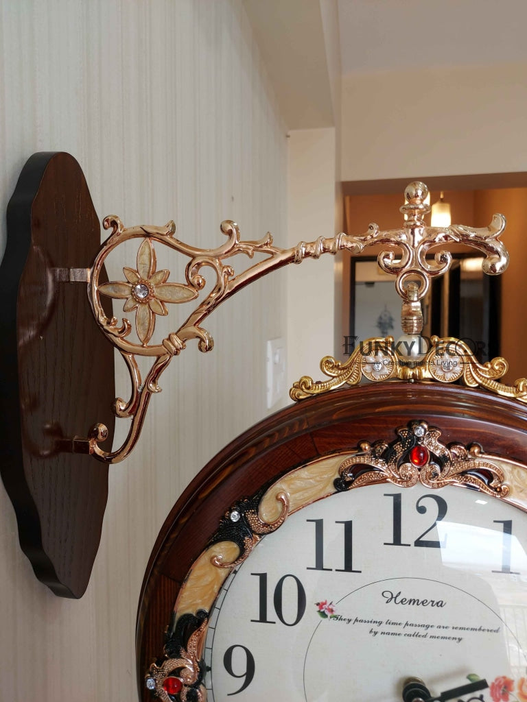 FunkyDecors Designer Antique-Look Wooden Brown Round Wall Hanging Double Sided 2 Faces Retro