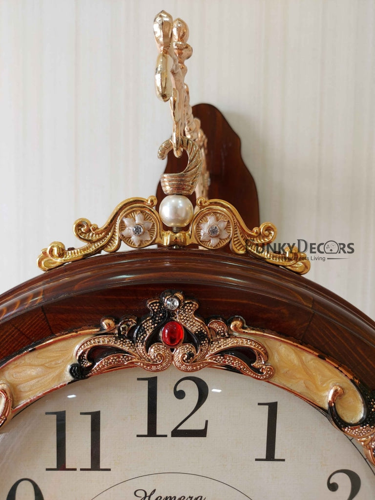 FunkyDecors Designer Antique-Look Wooden Brown Round Wall Hanging Double Sided 2 Faces Retro