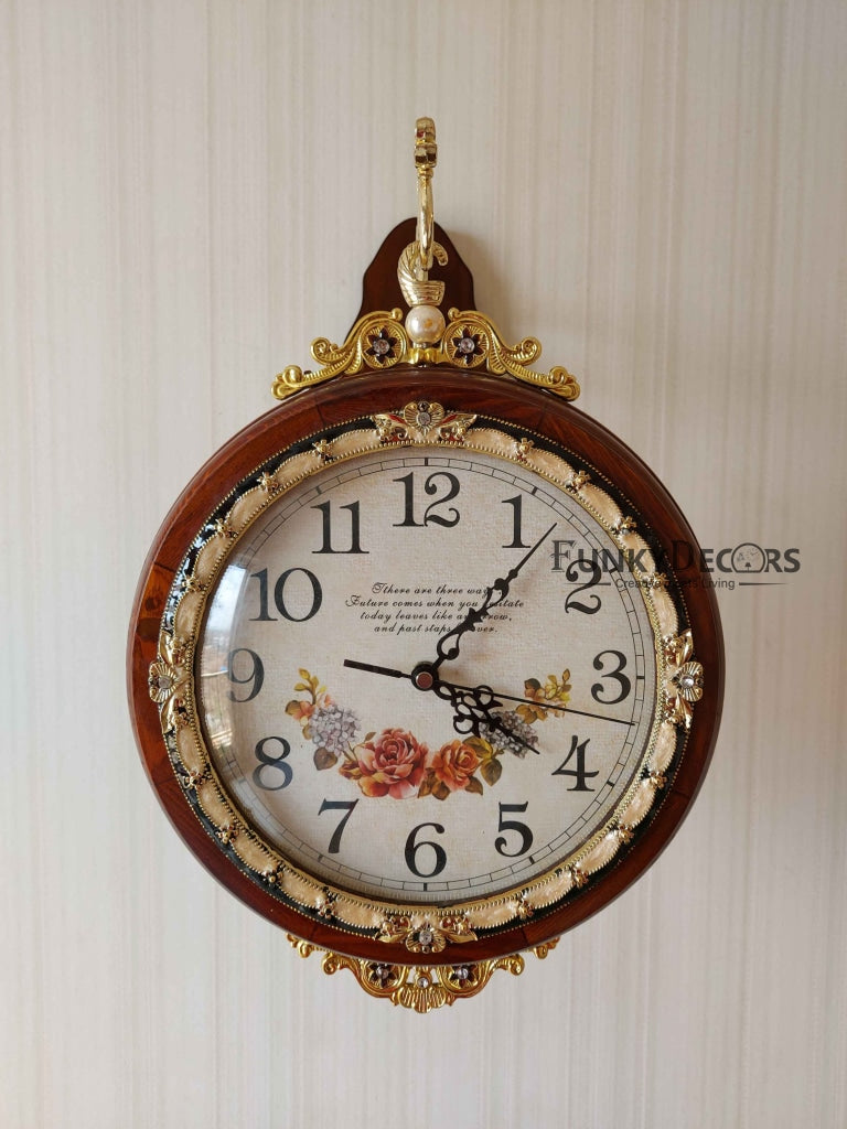 FunkyDecors Designer Antique-Look Wooden Brown Round Wall Hanging Double Sided 2 Faces Retro