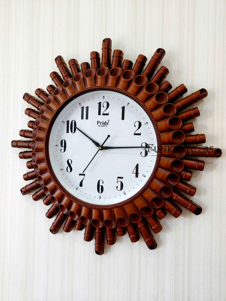 Funkytradition Designer Bamboo Style Wall Clock Watch Décor For Home Office Decor And Gifts 48 Cm