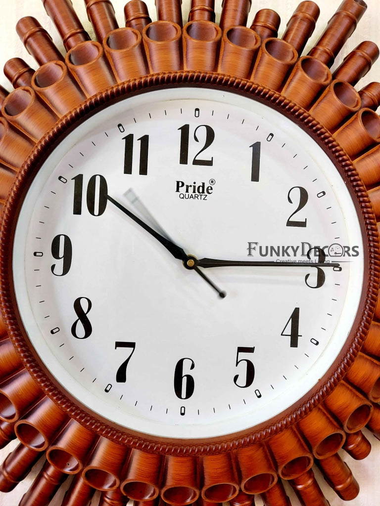Funkytradition Designer Bamboo Style Wall Clock Watch Décor For Home Office Decor And Gifts 48 Cm
