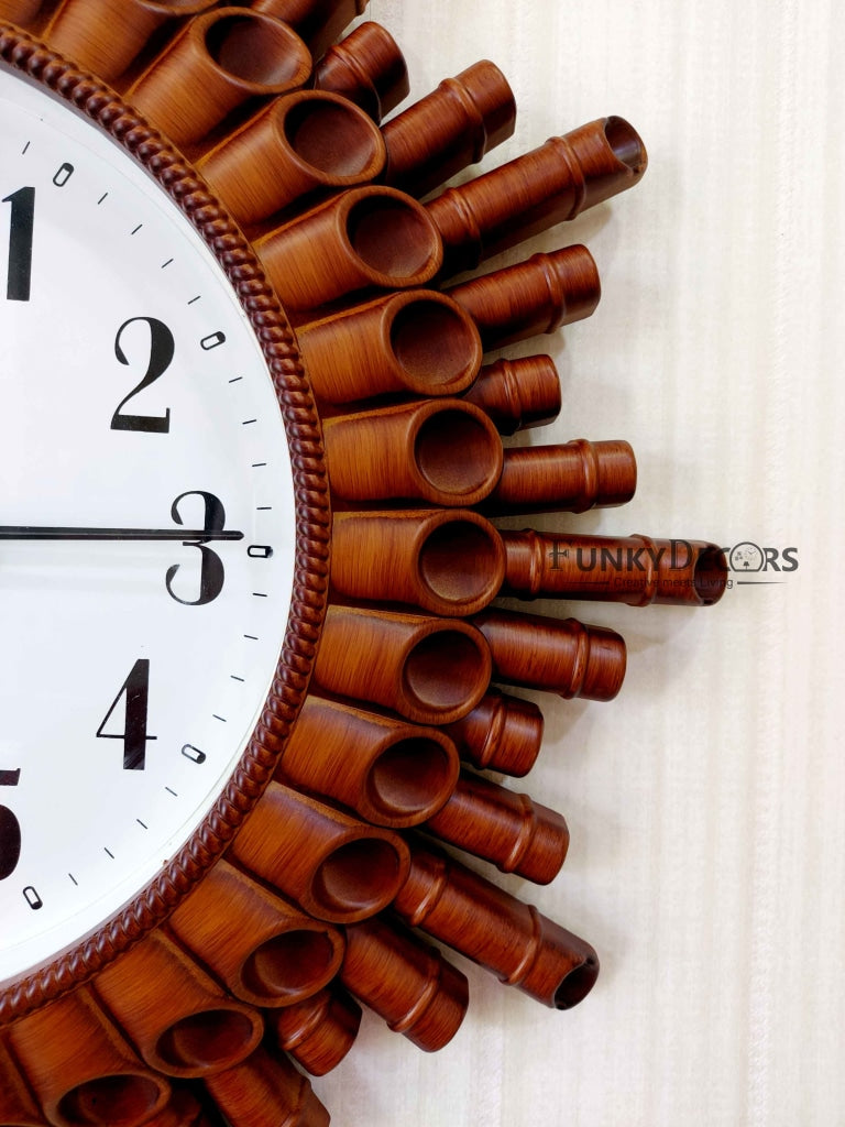 Funkytradition Designer Bamboo Style Wall Clock Watch Décor For Home Office Decor And Gifts 48 Cm