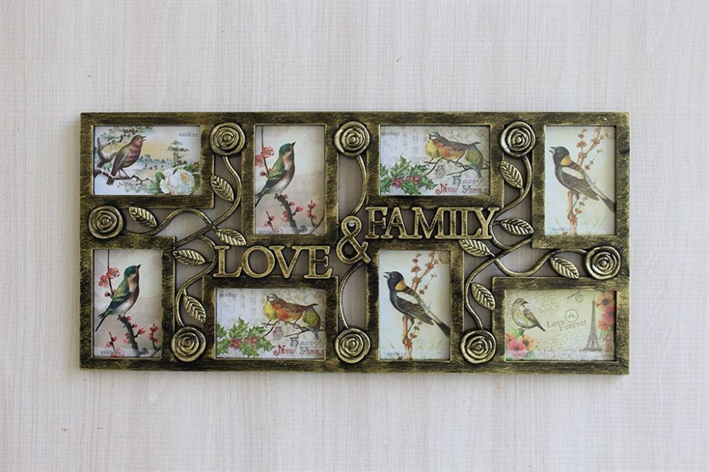 FunkyTradition Designer Big Wooden Texture Love and Family Frames for 8 Photos for Home Office Decor and Anniversary Valentines Birthday Housewarming Gifts 70 CM Wide