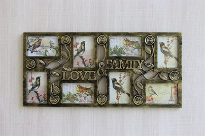 FunkyTradition Designer Big Wooden Texture Love and Family Frames for 8 Photos for Home Office Decor and Anniversary Valentines Birthday Housewarming Gifts 70 CM Wide