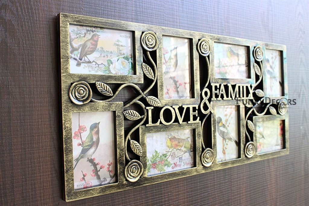 FunkyTradition Designer Big Wooden Texture Love and Family Frames for 8 Photos for Home Office Decor and Anniversary Valentines Birthday Housewarming Gifts 70 CM Wide