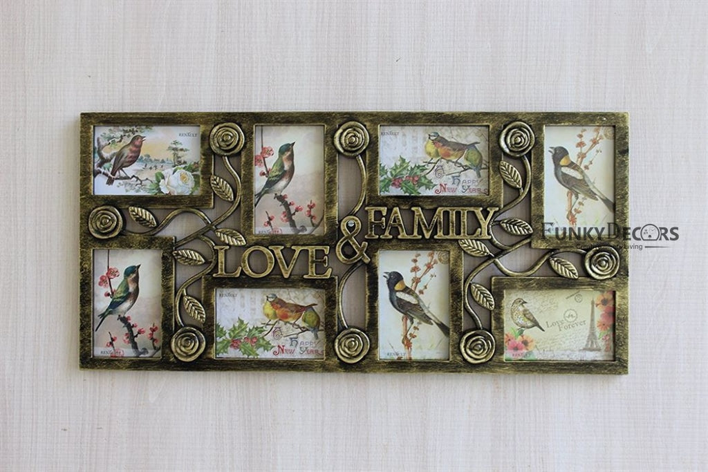 FunkyTradition Designer Big Wooden Texture Love and Family Frames for 8 Photos for Home Office Decor and Anniversary Valentines Birthday Housewarming Gifts 70 CM Wide