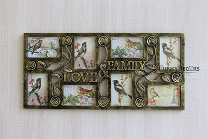 FunkyTradition Designer Big Wooden Texture Love and Family Frames for 8 Photos for Home Office Decor and Anniversary Valentines Birthday Housewarming Gifts 70 CM Wide