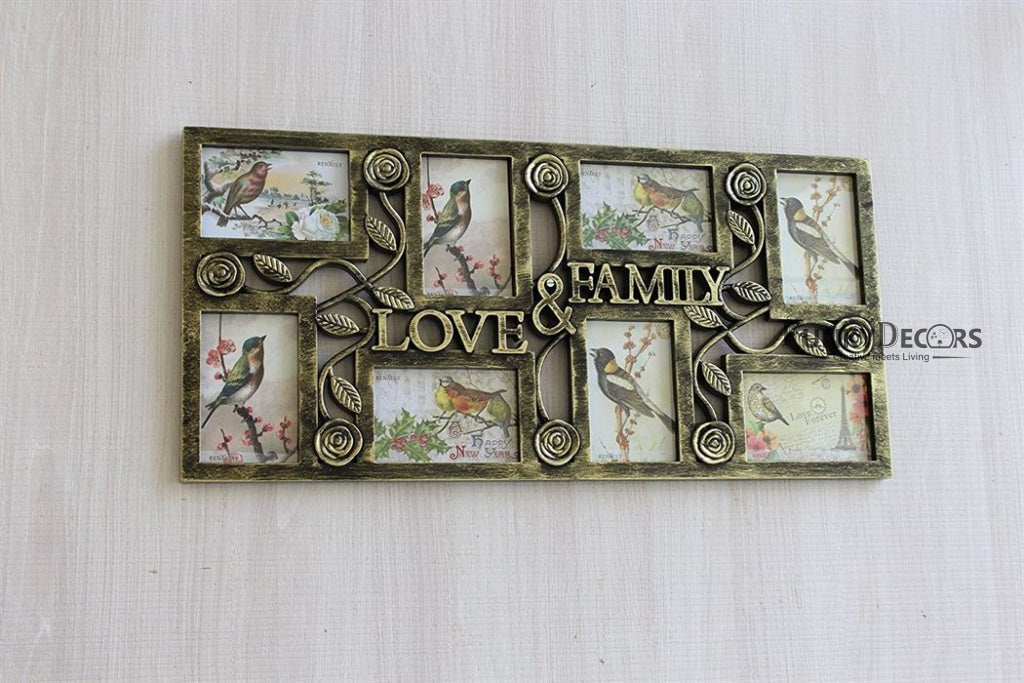 FunkyTradition Designer Big Wooden Texture Love and Family Frames for 8 Photos for Home Office Decor and Anniversary Valentines Birthday Housewarming Gifts 70 CM Wide